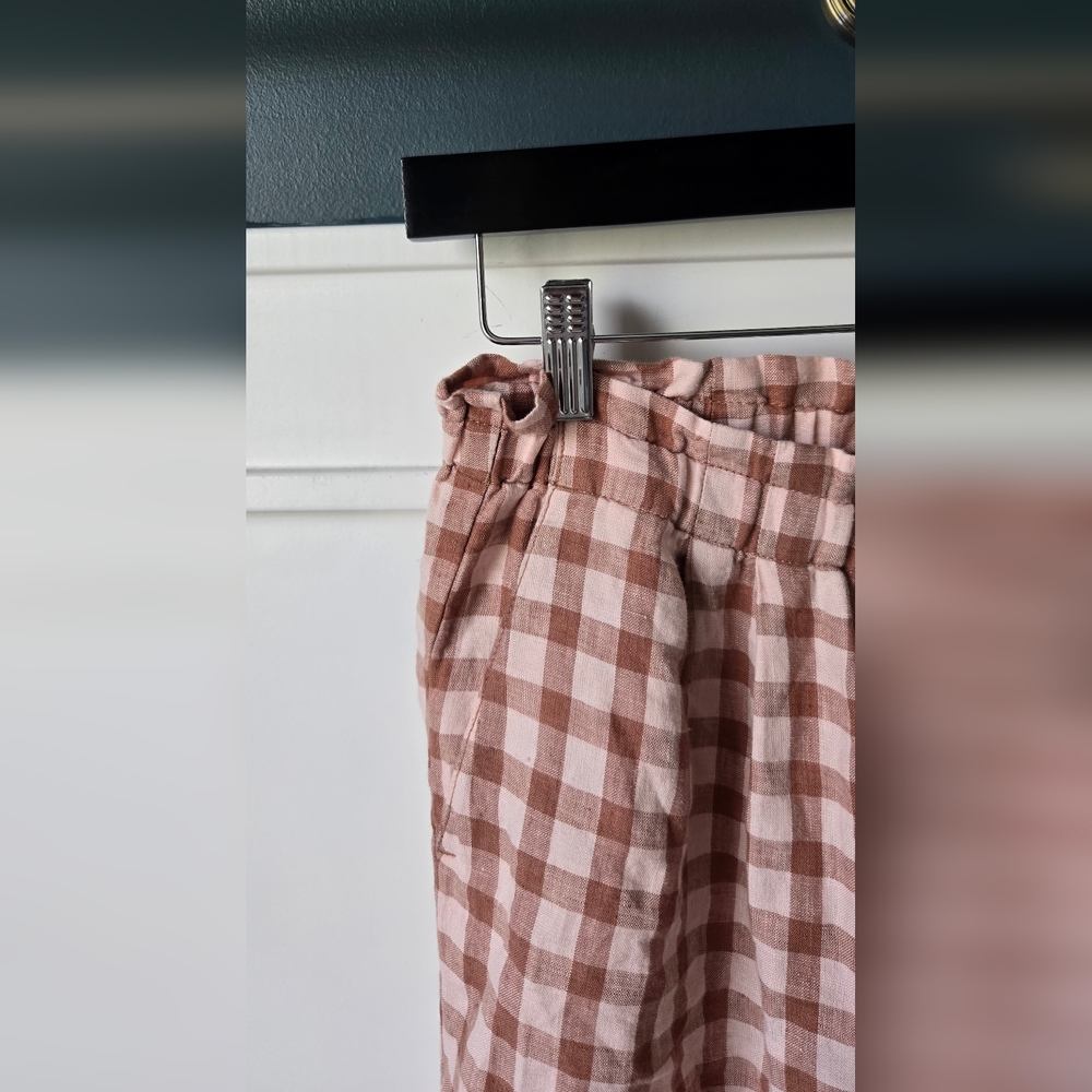 Lou & Grey Women's Pink Gingham Wide-Leg Linen Pants - Picture 4 of 7